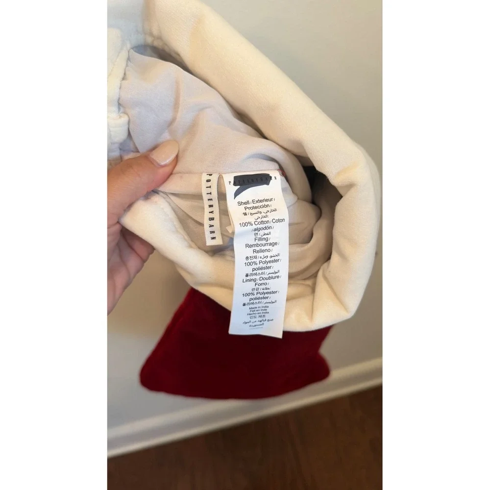 Pottery Barn Red Velvet Christmas Stocking XL Mom Embroidered White Cuff 22 In